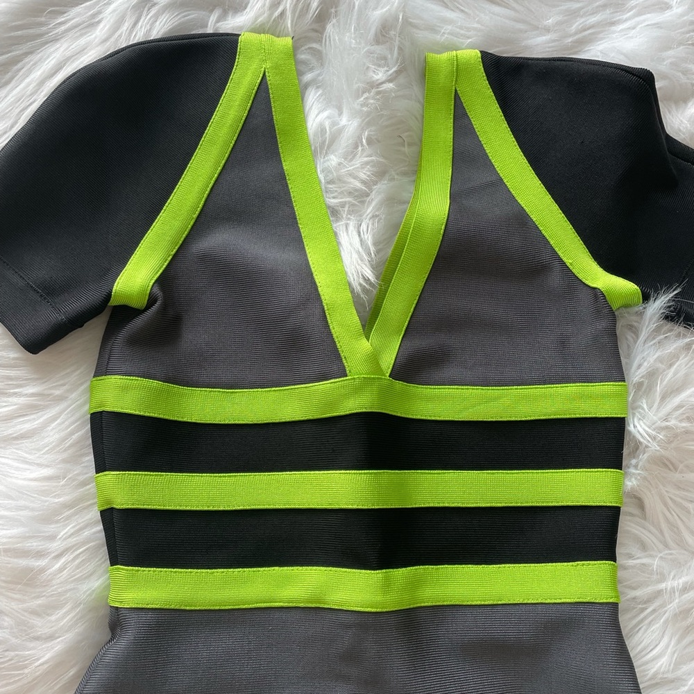 House of CB (fka celeb boutique) Bandage Dress- neon & grey! - Picture 4 of 7